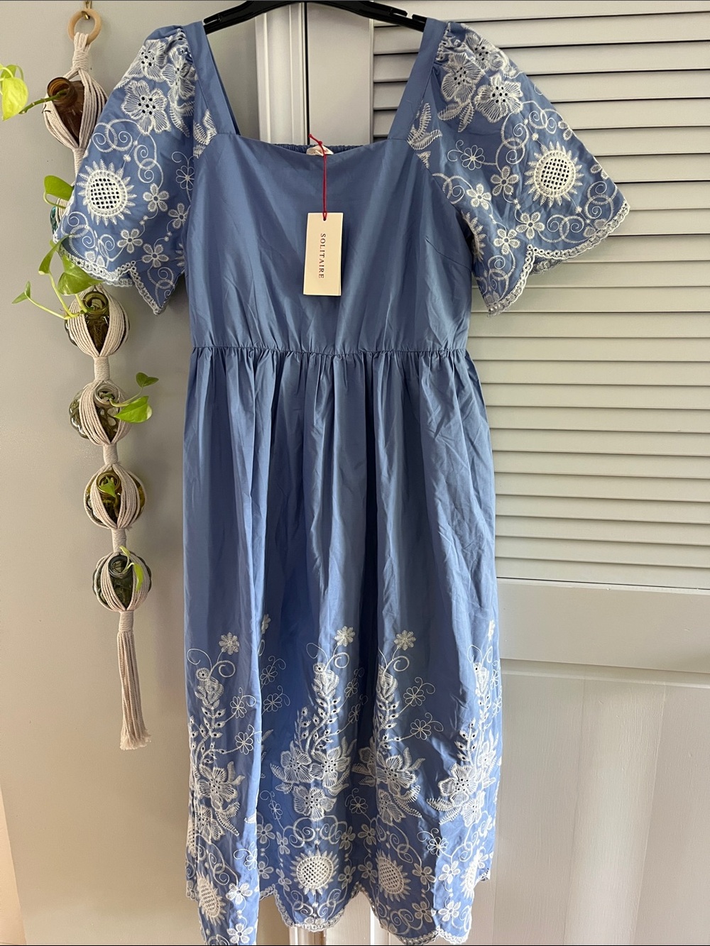 Solitaire Powder Blue Embroidered Midi Dress